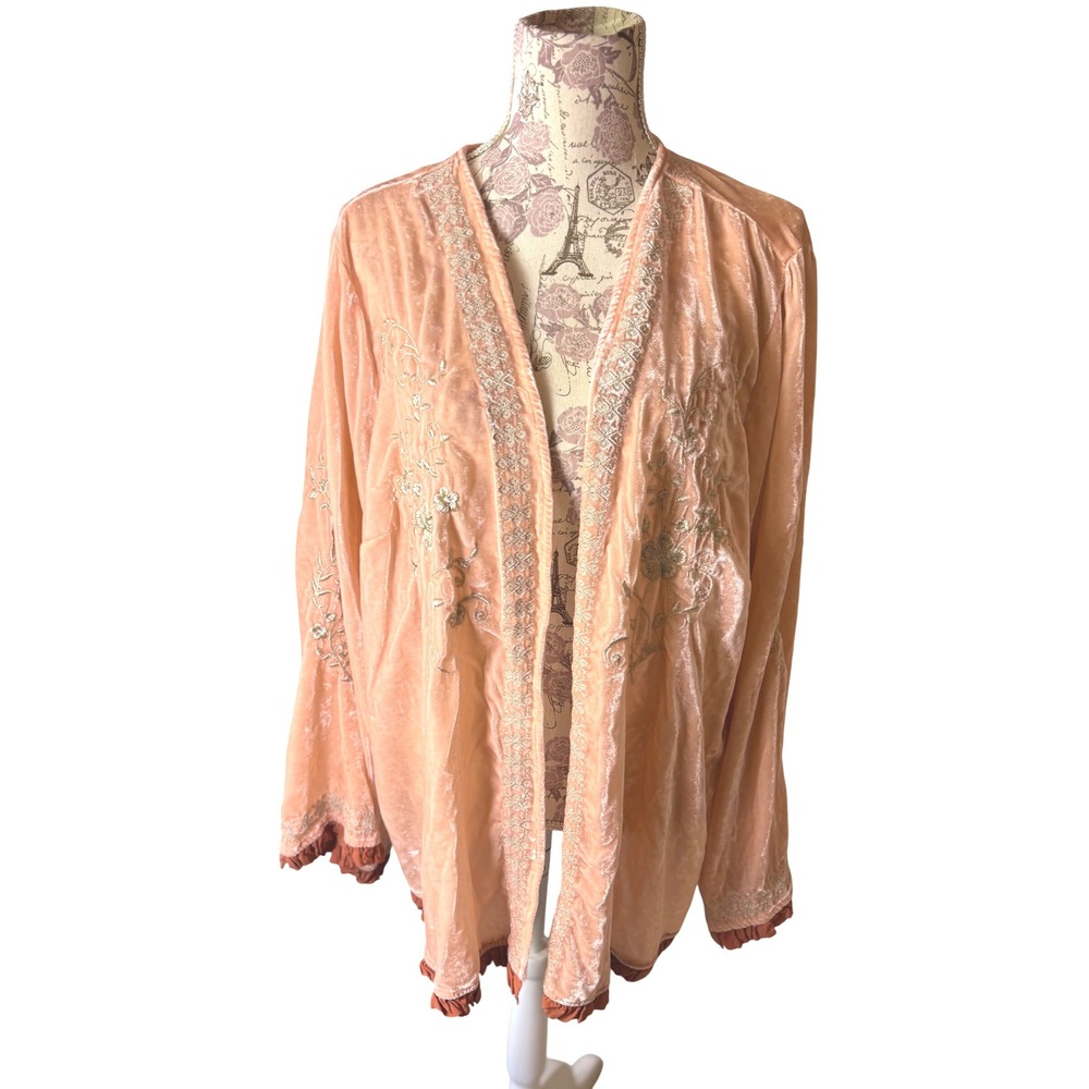 Midnight Velvet Embroidered Kimono Jacket Blouse Top 2X Peach‎ Orange
